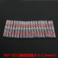 100pc SST-S21 Seal Heat Shrink Butt Wire Connectors Terminals AWG22-18 0.5-1.0mm Red Solder Sleeve Waterproof