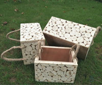 圓木片裝飾木框半分原木片收納盒美式鄉村風格木盒花箱櫥窗道具