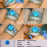 CINCIN PERMATA NATURAL BLUE ZIRCON CUTTING BRILLIANT RING SILVER MICRO TAPPER PLUS MEML GRI LAB