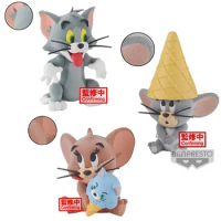 Bandai Anime Tom and Jerry Jerry Tom Flocking Fluffy Puffy Series Action Figure Model Toy