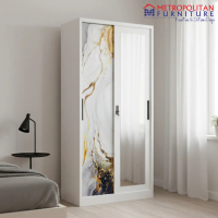 Lemari Baju Pakaian Besi Sliding Pintu Minimalis Wardrobe Metal