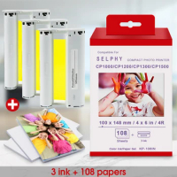 6 Inch Photo Paper CP1300 Ink Cartridge Compatible Canon Selphy CP1500 CP1300 CP1200 CP1000 Photo Printer KP108IN Printer Ink