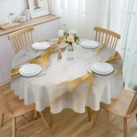 Marble Texture White Round Table Cloth Festival Dining Waterproof Tablecloth Table Cover for Wedding Party Decor