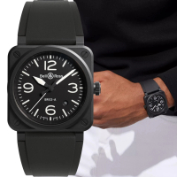 【Bell&amp;Ross】BR03黑色啞光陶瓷方形機械腕錶-41mm(BR03A-BL-CE/SRB)