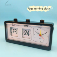 1pc Manual Page-turning Alarm Clock, Versatile Desktop Item, Simple And Modern Clock, Decompression Button, Calendar Ornament