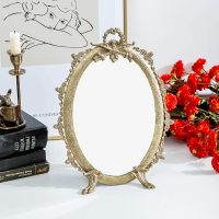 北歐美式古典輕奢黃銅雕花化妝鏡梳妝臺面鏡子別墅樣板間擺件禮物