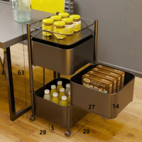 Rotatable Kitchen Cart Furniture Storage Shelf Living Room Side Table Storage Rack Trolley Rolling Storage Cart with Drawers