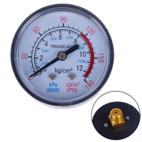 1PC Bar air pressure gauge 13mm 1/4 bsp thread double scale for air compressor