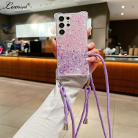 Glitter Gradient Crossbody Case for Samsung Galaxy S24 Ultra S22 S23 Plus A55 A54 A34 A14 A15 A53 Lanyard Necklace Bumper Cover