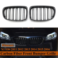 Front Bumper Grille, For-BMW X1 E84 2011-2016 Double Line Kidney Grille Mesh Grille Carbon Fiber