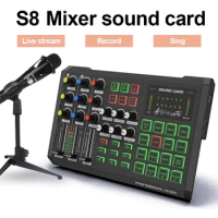 S8 Bluetooth Live Stream Sound Card 18 Sound Mixer USB Microphone Streamer Broadcast Audio Card for Computer PC Mobile Phone