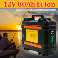 Waterproof 12v 80ah lithium ion battery 12v li ion batteria USB port for inverter light backup power fishing UPS + 10A charger
