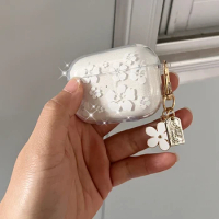 Fashion Soft Silicone Cover For AirPods 3 pro2rd Cute Clear White Flower Pendant Earphone Case For Apple AirPod Pro 2 Headphone