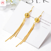 XT Jewellery Korea 24k Hollowed Out Ball Tassel Earrings Women 916 Original Gold Plated