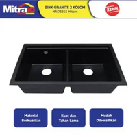 Sink Granite Zehn 2 Kolom Hitam NAD3355 - Double Granite Sink Black [INCLUDE PACKING KAYU]