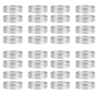 32Pcs Stainless Steel Tart Ring,Heat-Resistant Perforated Cake Mousse Ring Round Double Rolled Tart Ring Metal Mold 10Cm