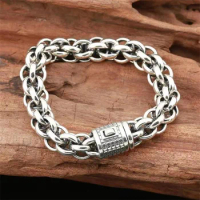 Luxury Jewelry S925 Sterling Silver Thai Silver Bracelet Vintage Hand Braided Men's Chain Domineering Bangle Gifts for Boyfriend