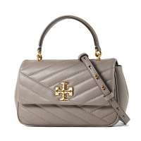 TORY BURCH 專櫃款 KIRA 絎縫V字翻蓋手提/斜背二用包-大象灰