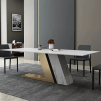 Home Furniture Decorative Modern Designs Marble Top Metal Leg Luxury Dining Table Set