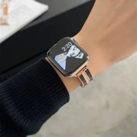 Luxury Bracelet Metal Watch Band For Apple Watch Series 8 7 41mm 45 6 Se 5 4 Women Diamond Slim Strap For IWatch 49 44 40 42 38