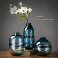花瓶 現代簡約玻璃花瓶家居客廳北歐餐廳插花藍色透明花器軟裝飾品擺件 果果輕時尚