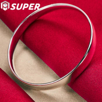 925 Sterling Silver 10mm Big Smooth Solid Bracelet Bangle For Women Man Wedding Engagement Party Jewelry