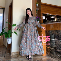 Midi Dress Diandra Motif Bunga Rayon Viscose Gamis Panjang Wanita Daster adem Baju Casual Busui Fit 