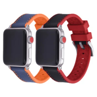 Hybrid FKM Leather Strap For Apple Watch Band 45/41mm 44/40mm 42/38mm Sport Rubber Bracelet For iWatch Series 7654SE8 Ultra 49mm