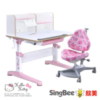 【SingBee 欣美】Hello Kitty實木樺木L板桌+桌上書架+139椅(兒童書桌椅/可升降桌椅/兒童桌椅/台灣製書桌)