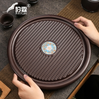 豹霖電木茶盤簡約圓形小號干泡盤家用電膠木茶臺茶海排水式托盤