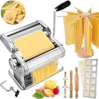 Pasta Maker Machine Set Including Stainless Steel Noodle Maker Machine Wood Pasta Drying Rack Ravioli Stamp Maker Cutter w