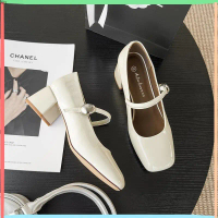 FF 𝐁𝐥𝐚𝐮𝐞𝐁𝐥𝐮𝐦𝐞🦋Colette Mary Jane Heels 💋Giày Mary Jane Gót Vuông Mũi Vuông Da Bóng Phong Cách Tiểu Th