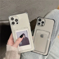 Transparent Card Slot Bag Holder Case for iPhone 11 12 13 14 Pro Max Mini X XS XR SE2 6 7 8 Plus Clear Soft Wallet Cover Cases