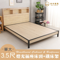 本木家具-麥倫 簡易插座房間二件組-單大3.5尺 床頭+鐵床架