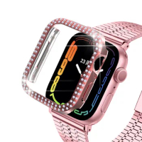 50Pcs/Diamond Case For Apple Watch 7 41mm 45mm 44mm 40mm 42mm 38mm Accessories Bling Bumper Protector Cover Series 3 4 5 6 Case