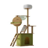 Cat Nest Bed House Cat Tree Tower Large Wooden Rack Scratching Post Rack Detachable Occupy No Space