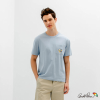 【Arnold Palmer 雨傘】男裝-印花小LOGO貼袋T恤-藍色