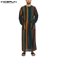 2023 Muslim lelaki Jubba Thobe Caftan Striped Long Sleeve Pockets Button jubah lelaki islam arab Dubai Kaftan Abaya S-5XL INCERUN