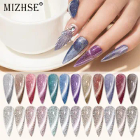 MIZHSE 7ML Reflective Cat Eye Gel Polish Diamond Varnish Semi Permanent Gel Polish with Sparkles UV/LED Gel Hybrid for Nails Art