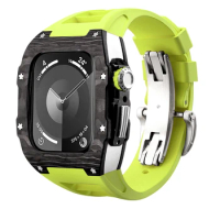 Carbon Fiber Case For Apple WatchSE 9/8/7/6/5/4 44/45mm Modification Kit Mod Kit for apple watch Accessaries Green strap