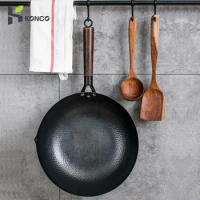 Iron Woks Chinese Traditional Stir Fry Pans Handmade Iron Pot Non-Stick Pan Cast Iron Pot Suitable for induction and Gas