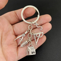 letter A-Z New House key ring Compass Ruler Keychain Real Estate Architect Keychain Engineer Engineering Student Drawing gifts.