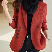 Yitimuceng Red Green Black Formal Blazer for Women Autumn Winter 2023 New Korean Fashion Long Sleeve Jacket Office Ladies Coats