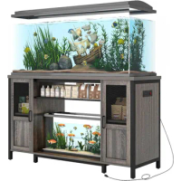 55-75 Gallon Fish Tank Stand with Power Outlet, Heavy Duty Metal Aquarium Stand for 2 Fish Tank Accessories Storage, Suit
