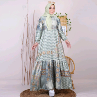 GAMIS REMPEL CUBIT MOTIF SERUNI HIJAU NASYIFA AIRA PESONA MUSLIMAH LENGAN KARET