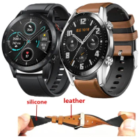 Leather + Silicone Bracelet Band For Huawei Honor Magic Watch 2 46mm Watch Strap For Huawei Watch GT 2 Honor Magic 2 Correa