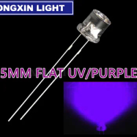 100pcs 5mm Transparent UV Purple Light Flat Top 5 mm Ultra Bright Wide Angle Ultraviolet 395nm - 400nm Light-Emitting Diode LED