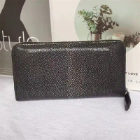 Unisex Style Authentic Sand Stingray Skin Women Men Long Wallet Exotic Leather Female Clutch Purse Male Large ZIP Card Holders