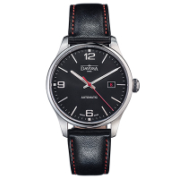 DAVOSA Gentlemen 現代經典紳士系列腕錶-黑面/紅色車線黑皮帶/40mm