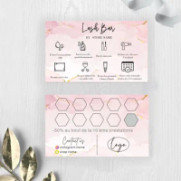 Customized Aftercare Instructions Lashes Pink Business Card Loyalty Card Makeup With Logo Printing Double Sided